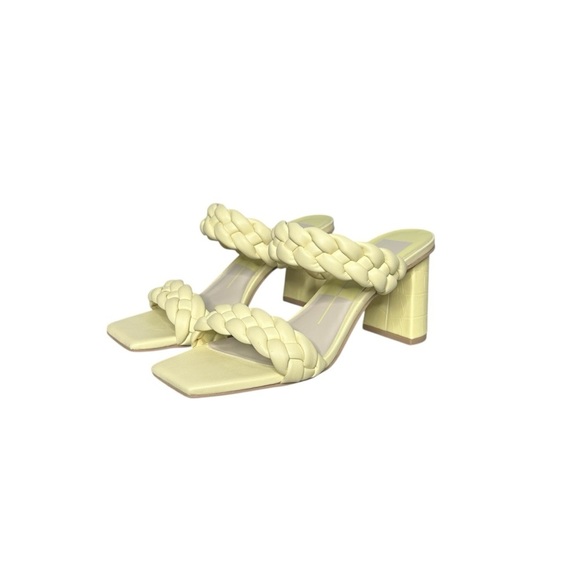 Dolce Vita Womens Paily Heels Leather Braided Sandal Lemon Creme Stella Size 6.5 - Picture 6 of 14